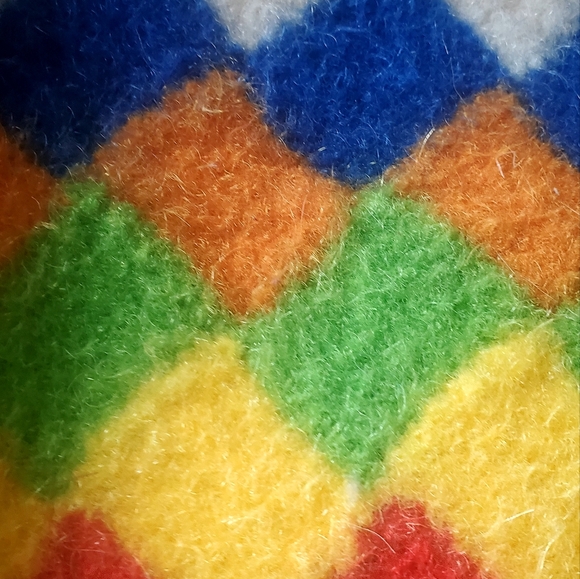 Felted Planter Cover rainbow checkered - Picture 2 of 6